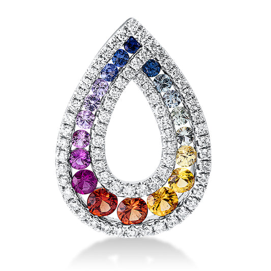 Anhänger 18 kt WG, 67 Brill. 0,41 ct, TW-si, 19 Saphire 1,16 ct fancy