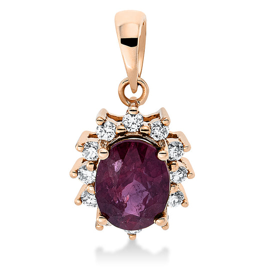 Anhänger 18 kt RG, mit Öse, 12 Brill. 0,14 ct, TW-si, 1 Rubin 1,24 ct rot
