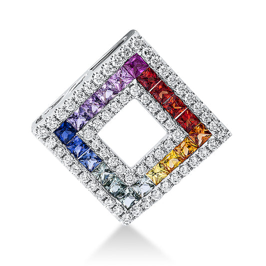 Anhänger 18 kt WG, 20 Saphire 1,32 ct multicolor, 0 Brill. 0,44 ct, TW-si