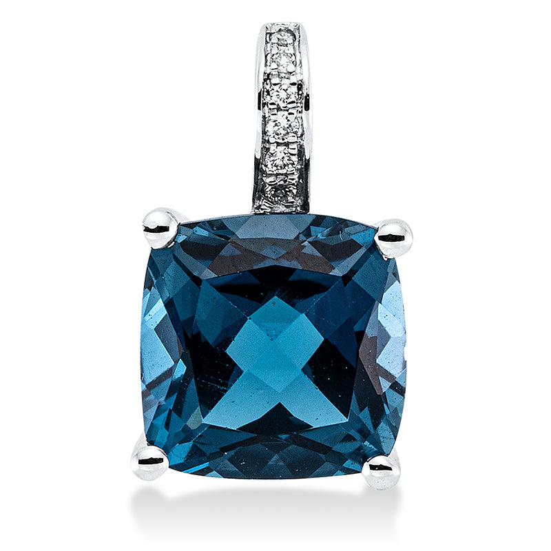 Anhänger 18 kt WG, mit Öse, 6 Brill. 0,02 ct, TW-si, 1 Topas 2,43 ct Lond. blue