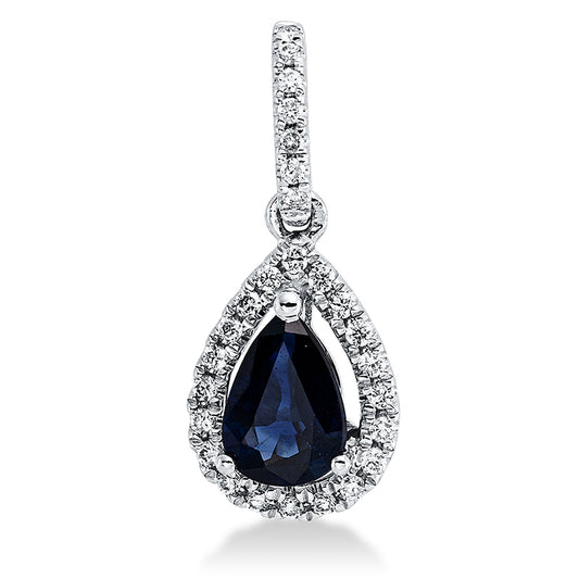 Anhänger 18 kt WG, mit Öse, 27 Brill. 0,09 ct, TW-si, 1 Saphir 0,45 ct blau