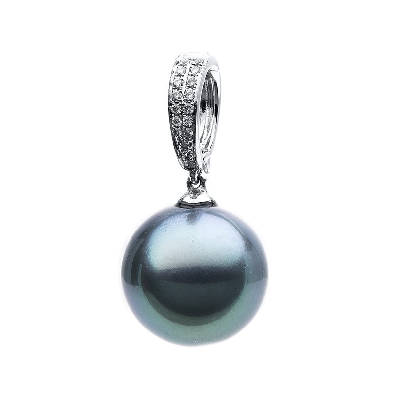 Anhänger 18 kt WG, 19 Brill. 0,07 ct, TW-si, 1 TA dunkel 11 mm