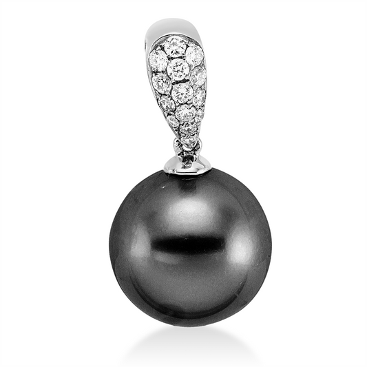 Anhänger 18 kt WG, 14 Brill. 0,12 ct, TW-si, 1 TA dunkel 11 mm