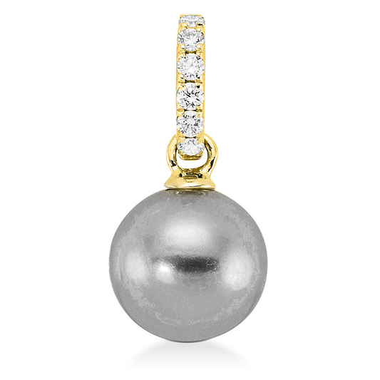 Anhänger 18 kt GG, 6 Brill. 0,13 ct, W-si, 1 TA silbergrau 8 mm