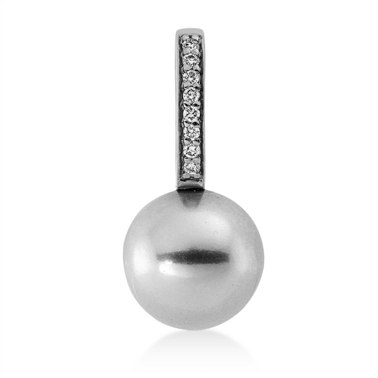 Anhänger 18 kt WG, 8 Brill. 0,04 ct, TW-si, 1 TA silbergrau 8 mm