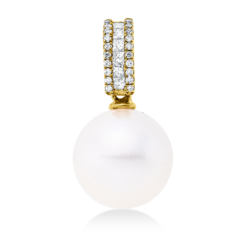 Anhänger 18 kt GG, 6 Princ. 0,11 ct, TW-si, 20 Brill. 0,06 ct, TW-si, 1 SW weiß 11,5 mm
