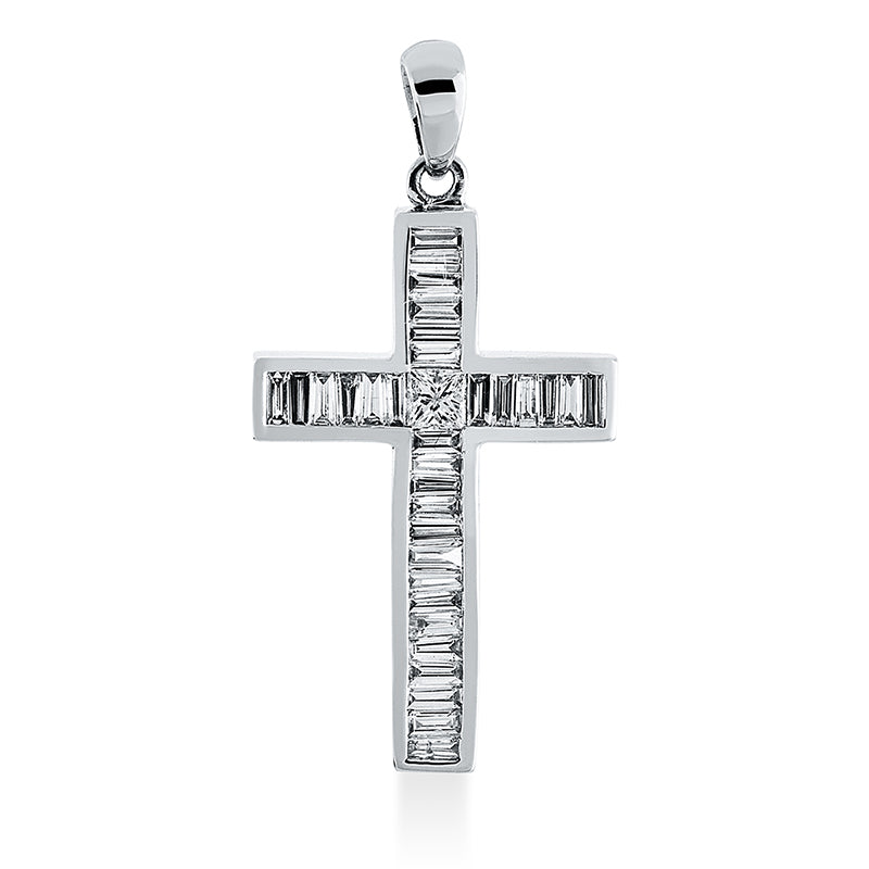 Anhänger 18 kt WG, mit Öse, 1 Princ. 0,07 ct, TW-si, 32 Bag. 0,46 ct, TW-si