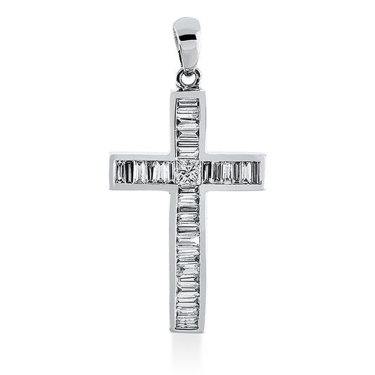 Anhänger 18 kt WG, mit Öse, 1 Princ. 0,07 ct, TW-si, 32 Bag. 0,46 ct, TW-si