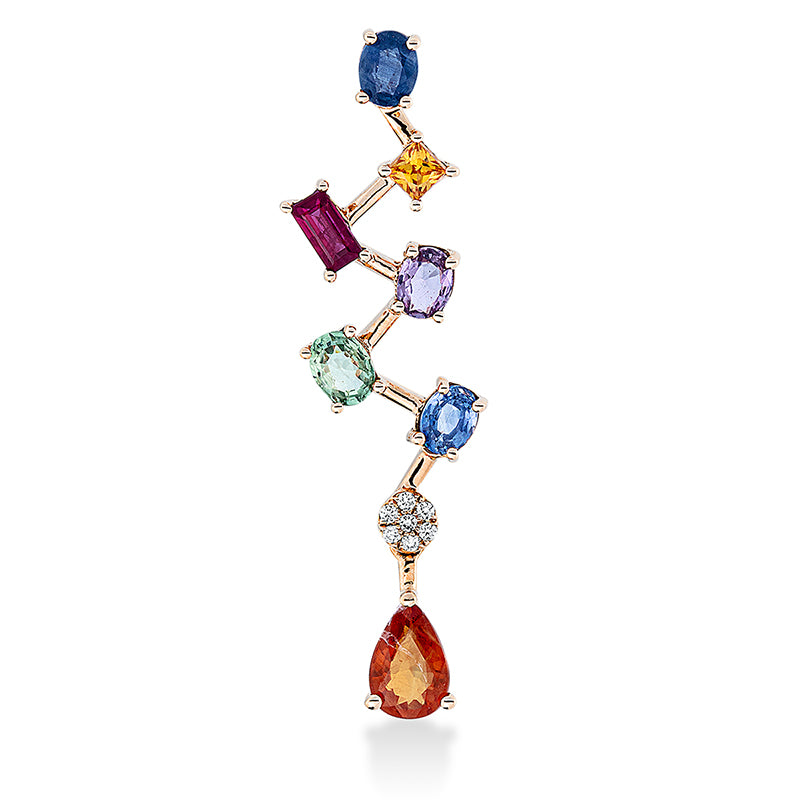 Anhänger 18 kt RG, 7 Brill. 0,02 ct, TW-si, 7 Saphire 1,70 ct multicolor