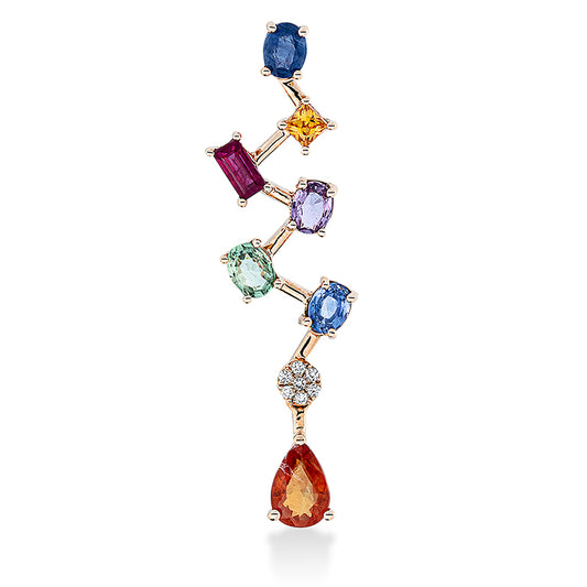 Anhänger 18 kt RG, 7 Brill. 0,02 ct, TW-si, 7 Saphire 1,70 ct multicolor
