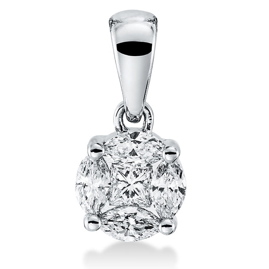 Anhänger 18 kt WG, mit Öse, 1 Princ. 0,05 ct, TW-si, 4 Nav. 0,21 ct, TW-si