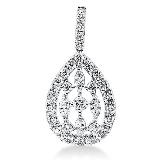 Anhänger 18 kt WG, mit Öse, 1 Brill. 0,09 ct, TW-si, 4 Nav. 0,23 ct, TW-vsi, 31 Brill. 0,76 ct, TW-si