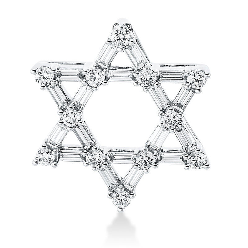 Anhänger 18 kt WG, 18 Trap. 0,48 ct, TW-si, 12 Brill. 0,34 ct, TW-si