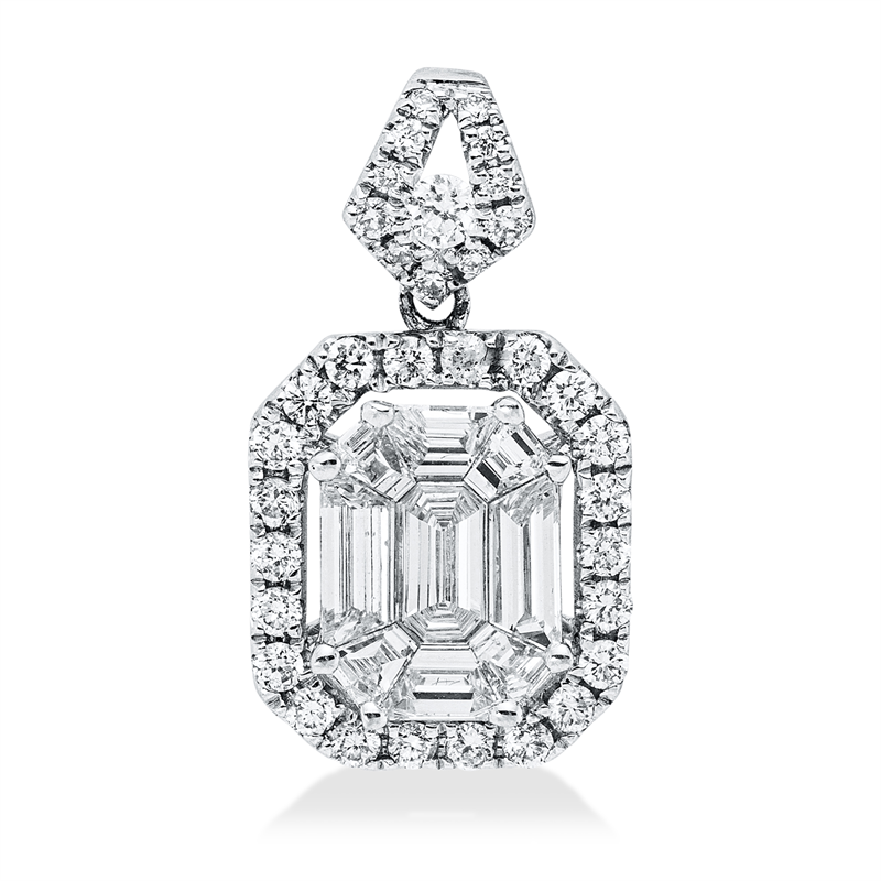 Anhänger 18 kt WG, mit Öse, 1 Brill. 0,03 ct, TW-si, 9 Fant-Schl. 0,49 ct, TW-si, 33 Brill. 0,22 ct, TW-si