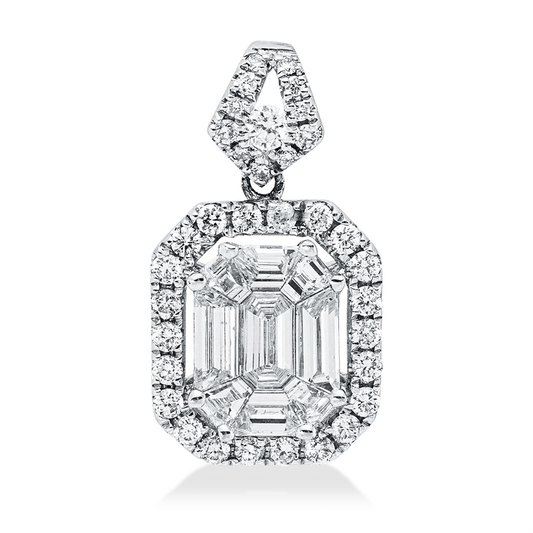 Anhänger 18 kt WG, mit Öse, 1 Brill. 0,03 ct, TW-si, 9 Fant-Schl. 0,49 ct, TW-si, 33 Brill. 0,22 ct, TW-si