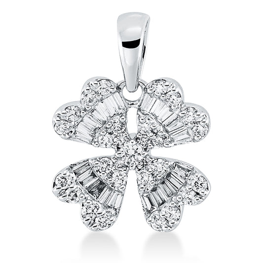 Anhänger 18 kt WG, mit Öse, 28 Brill. 0,15 ct, 20 Trap. 0,18 ct, 1 Brill. 0,02 ct, TW-si