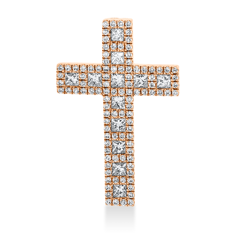 Anhänger 18 kt RG, 12 Princ. 0,48 ct, TW-si, 100 Brill. 0,27 ct, TW-si