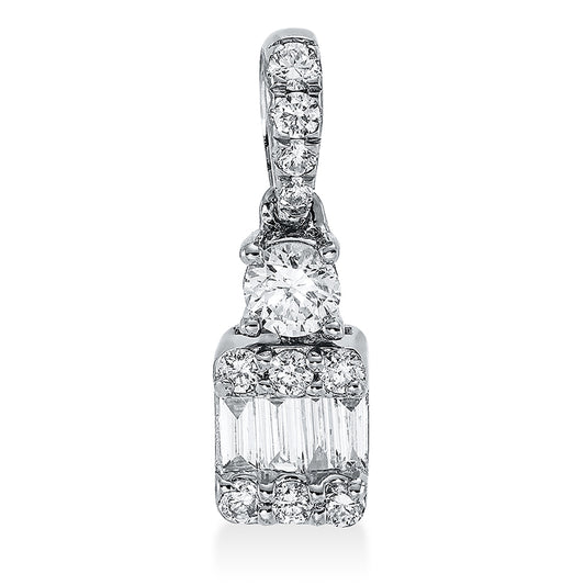 Anhänger 18 kt WG, mit Öse, 4 Bag. 0,10 ct, TW-si, 11 Brill. 0,19 ct, TW-si
