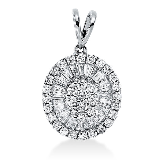 Anhänger 18 kt WG, mit Öse, 25 Trap. 0,27 ct, TW-si, 34 Brill. 0,27 ct, TW-si