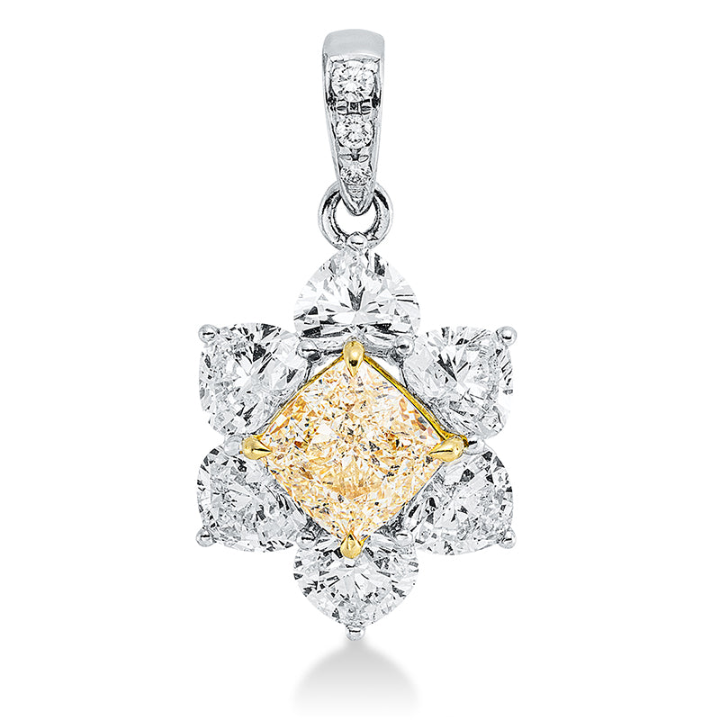Anhänger 18 kt WG+GG, GIA 6292511566, 6 Herzschl. 1,73 ct, TW-si, 1 Cushion 1,05 ct, gelb-vs1, 3 Brill. 0,03 ct, TW-si