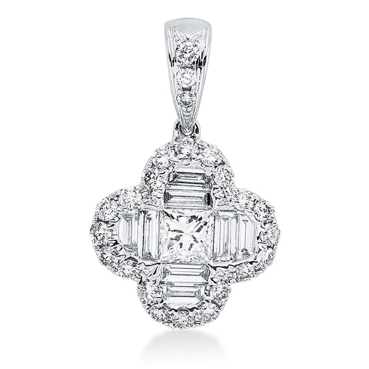 Anhänger 18 kt WG, mit Öse, 1 Princ. 0,21 ct, TW-si, 8 Bag. 0,26 ct, TW-si, 23 Brill. 0,20 ct, TW-si