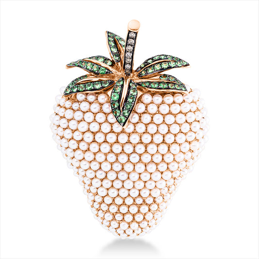 Brosche 18 kt RG, teils schw rhod, 7 Brill. 0,04 ct, braun, 61 Tsav 0,52 ct grün, 247 ZP weiß 1,5 mm