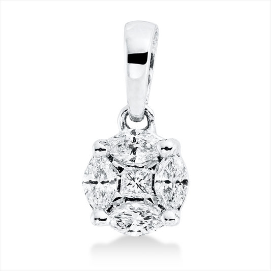 Anhänger 18 kt WG, mit Öse, 1 Princ. 0,05 ct, TW-vsi/si, 4 Nav. 0,18 ct, TW-vsi/si