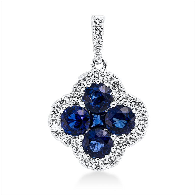 Anhänger 18 kt WG, 25 Brill. 0,49 ct, TW-si, 5 Saphire 1,85 ct blau