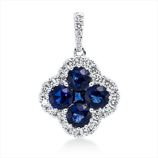 Anhänger 18 kt WG, 25 Brill. 0,49 ct, TW-si, 5 Saphire 1,85 ct blau