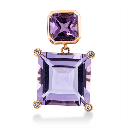 Anhänger 18 kt RG, 4 Brill. 0,04 ct, TW-si, 1 Amethyst 5,50 ct lila, 1 Amethyst 1,10 ct lila