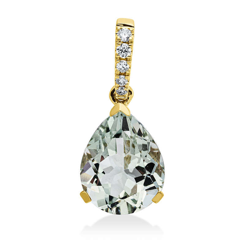 Anhänger 18 kt GG, 5 Brill. 0,06 ct, TW-si, 1 Amethyst 2,30 ct grün