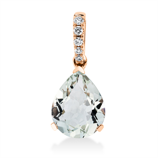 Anhänger 18 kt RG, mit Öse, 5 Brill. 0,06 ct, TW-si, 1 Amethyst 2,30 ct grün