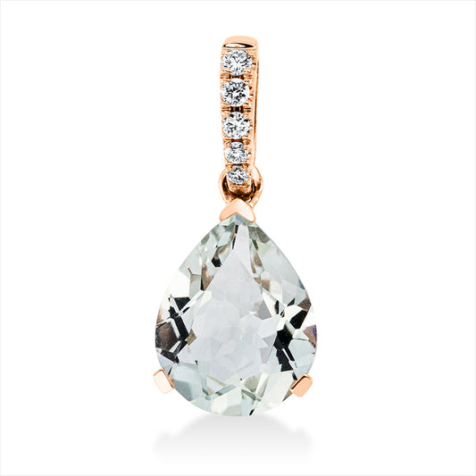 Anhänger 18 kt RG, mit Öse, 5 Brill. 0,06 ct, TW-si, 1 Amethyst 2,30 ct grün