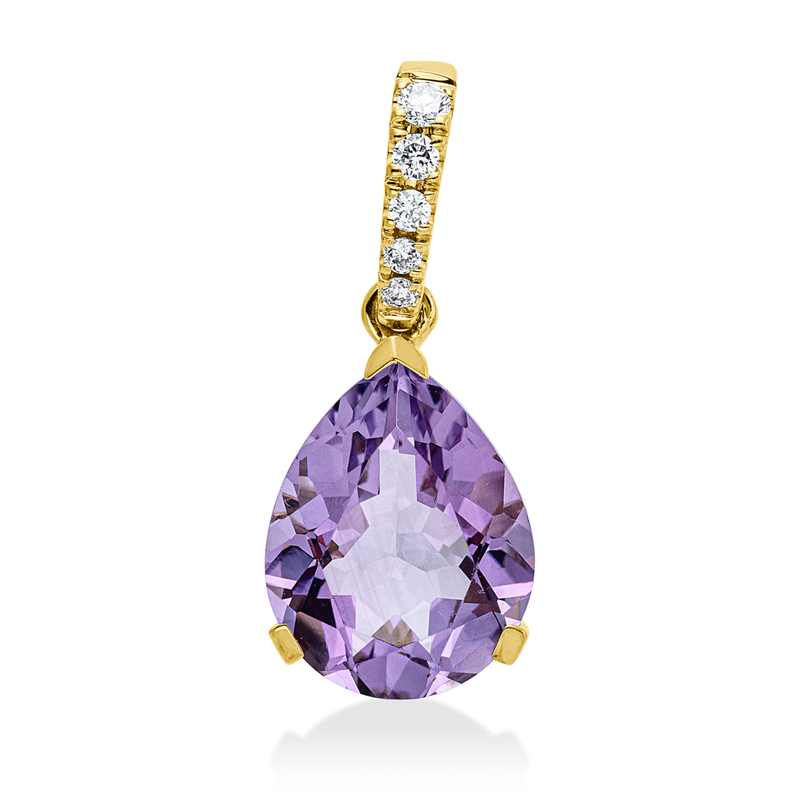 Anhänger 18 kt GG, 5 Brill. 0,06 ct, TW-si, 1 Amethyst 2,30 ct lila