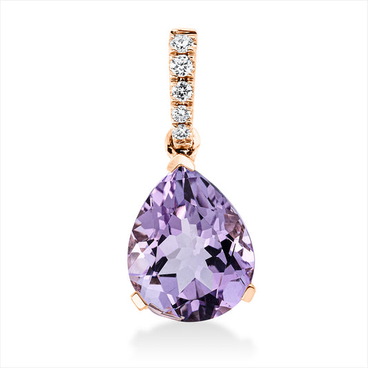 Anhänger 18 kt RG, mit Öse, 5 Brill. 0,06 ct, TW-si, 1 Amethyst 2,30 ct lila