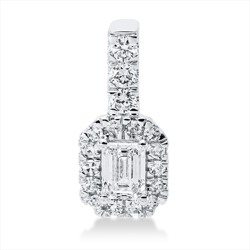Anhänger 18 kt WG, mit Öse, 3 Brill. 0,08 ct, TW-si, 1 Sm.schliff 0,27 ct, TW-si, 14 Dia. 0,08 ct, TW-si