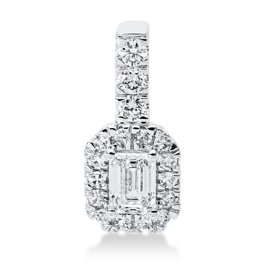 Anhänger 18 kt WG, mit Öse, 3 Brill. 0,08 ct, TW-si, 1 Sm.schliff 0,27 ct, TW-si, 14 Dia. 0,08 ct, TW-si