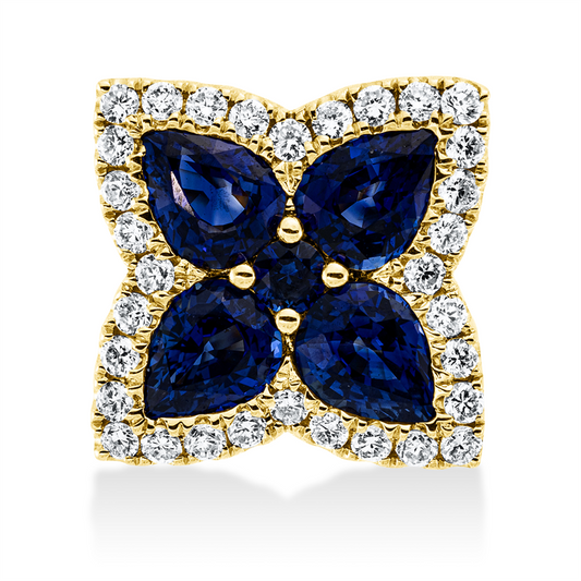 Anhänger 18 kt GG, 32 Brill. 0,20 ct, TW-vsi/si, 1 Saphir 0,04 ct blau, 4 Saphire 1,09 ct blau