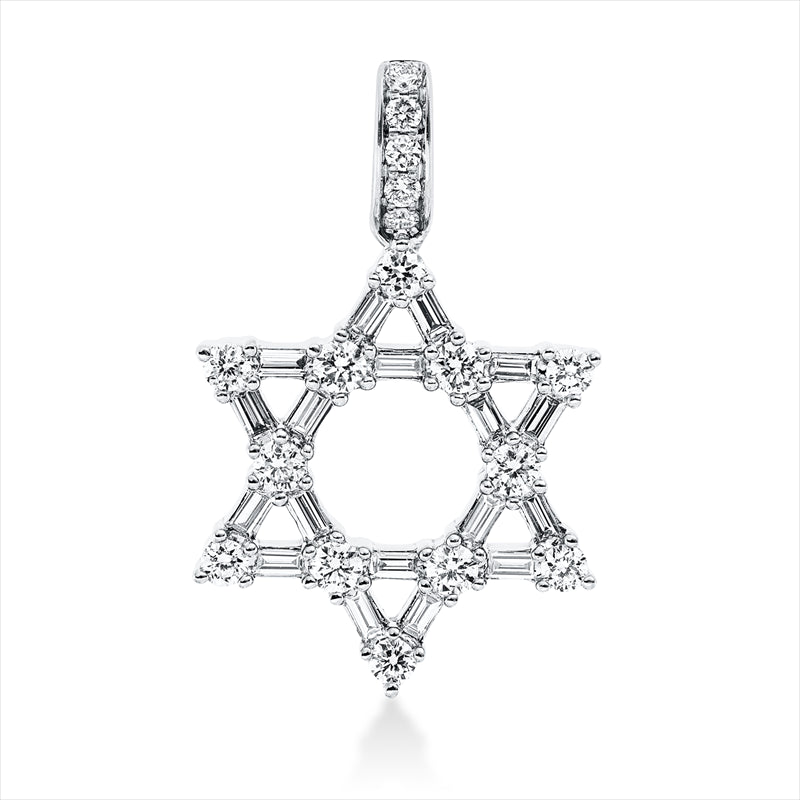 Anhänger 18 kt WG, mit Öse, 18 Bag. 0,24 ct, TW-si, 17 Brill. 0,36 ct, TW-si