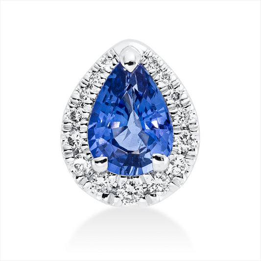 Anhänger 18 kt WG, 15 Brill. 0,10 ct, TW-si, 1 Saphir 0,83 ct blau