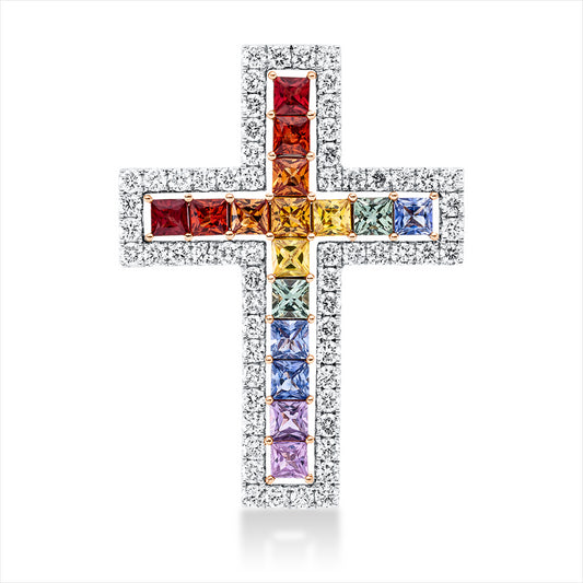 Anhänger 18 kt WG+RG, 62 Brill. 1,13 ct, TW-si, 16 Saphire 2,31 ct multicolor