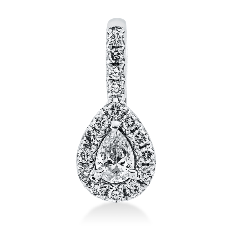Anhänger 18 kt WG, mit Öse, 1 Tropfen 0,14 ct, TW-si, 16 Brill. 0,12 ct, W-si