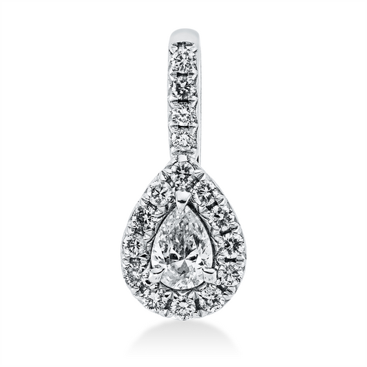 Anhänger 18 kt WG, mit Öse, 1 Tropfen 0,14 ct, TW-si, 16 Brill. 0,12 ct, W-si
