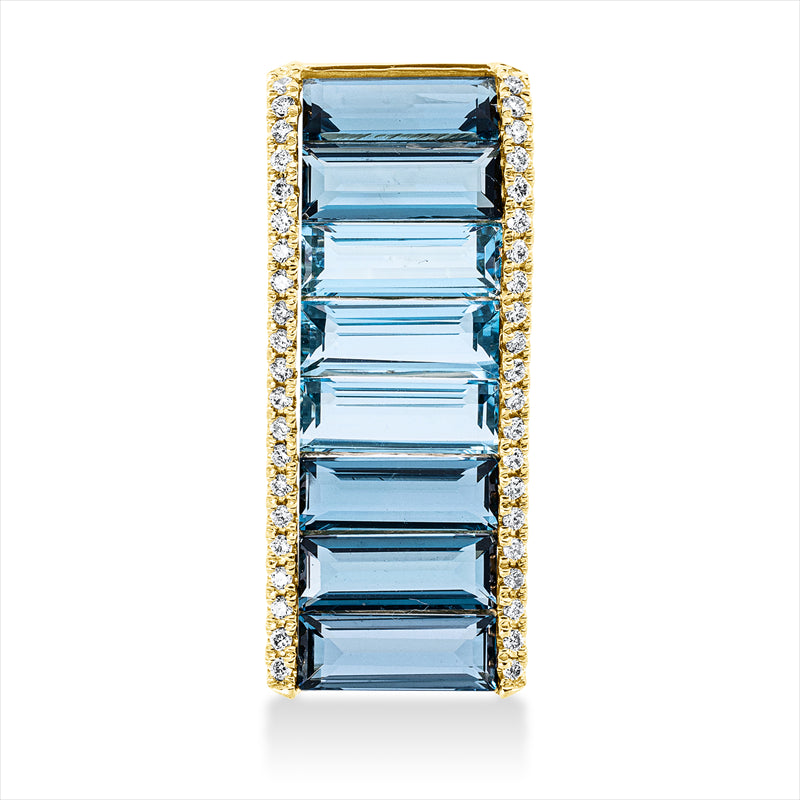 Anhänger 18 kt GG, 46 Brill. 0,19 ct, TW-si, 5 Topase 3,30 ct blau, 3 Topase 1,90 ct Lond. blue