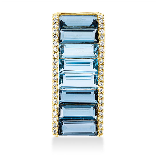 Anhänger 18 kt GG, 46 Brill. 0,19 ct, TW-si, 5 Topase 3,30 ct blau, 3 Topase 1,90 ct Lond. blue