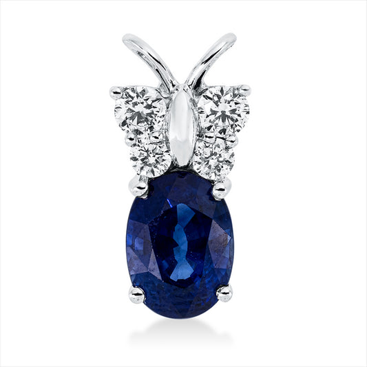 Anhänger 18 kt WG, 4 Brill. 0,22 ct, TW-vsi, 1 Saphir 1,50 ct blau