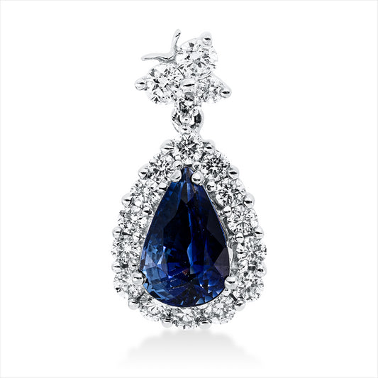 Anhänger 18 kt WG, 18 Brill. 0,66 ct, TW-vsi/si, 1 Saphir 2,01 ct blau