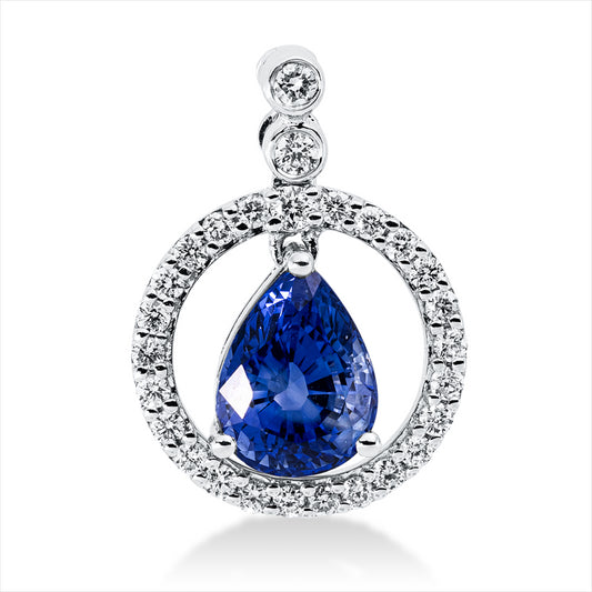 Anhänger 18 kt WG, mit Öse, 27 Brill. 0,24 ct, TW-vsi/si, 1 Saphir 1,69 ct blau