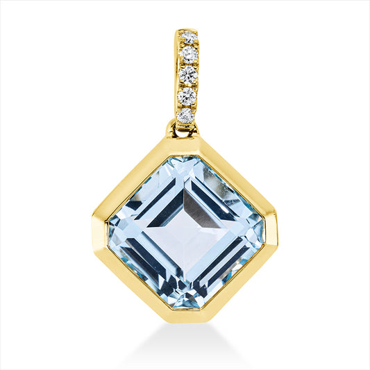 Anhänger 18 kt GG, mit Öse, 5 Brill. 0,06 ct, TW-si, 1 Topas 6,70 ct sky blue