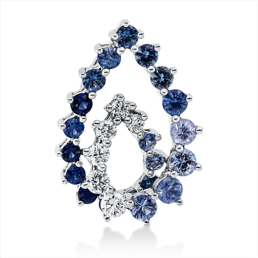Anhänger 18 kt WG, 6 Brill. 0,16 ct, TW-vsi, 20 Saphire 0,80 ct blau